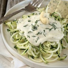 raw, vegan, gluten-free Creamy Garlic Dill Zucchini Pasta
