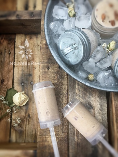 raw dairy-free Butter Pecan Ice Cream frozen in mason jars and push pop molds