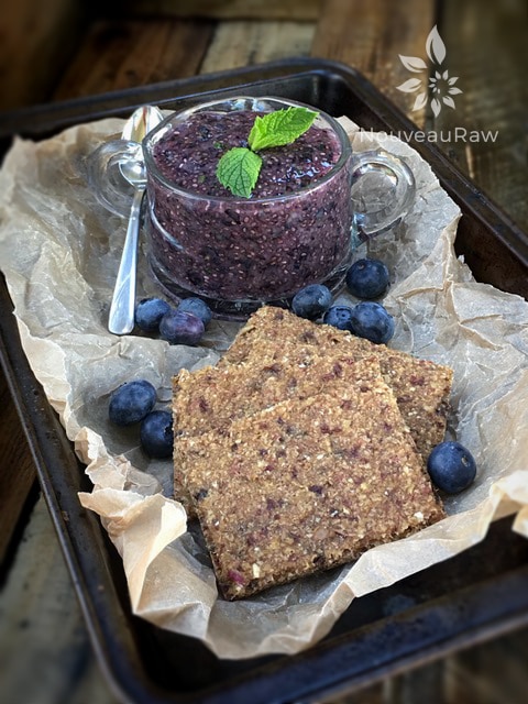 Vegan Apple Oat Bread with Blueberry Mint Chia Jam on a Tray