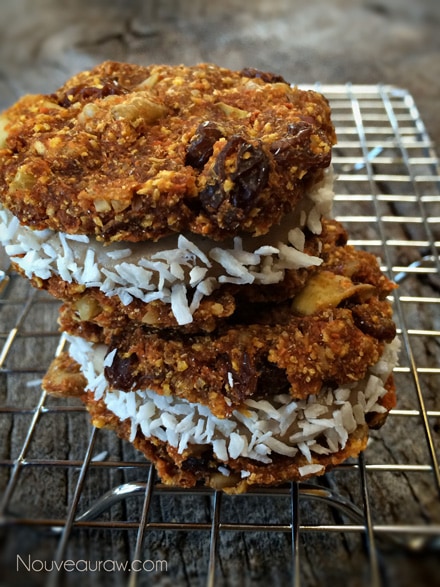  delicious nutritious stack of Carrot Cake Sandwich Cookies with Pumpkin Spice Frosting