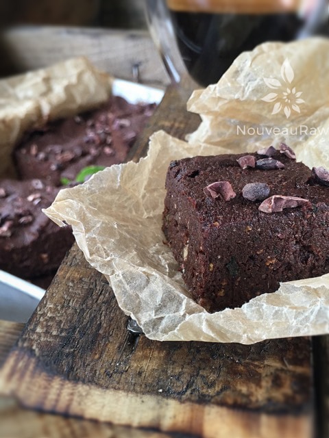 Raw Gluten-Free delicious Espresso' My Mint Cacao Brownie Piece with cacao nibs sprinkled on top