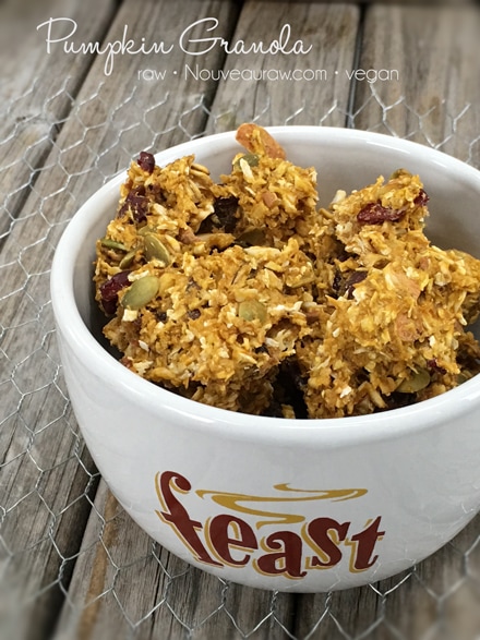 raw gluten-free Pumpkin Granola served in a bowl for feasting