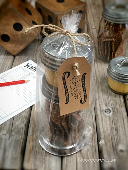 a gift giving idea of vegan cheese and a jar of raw vegan dehydrated Mexican Flax Crackers 