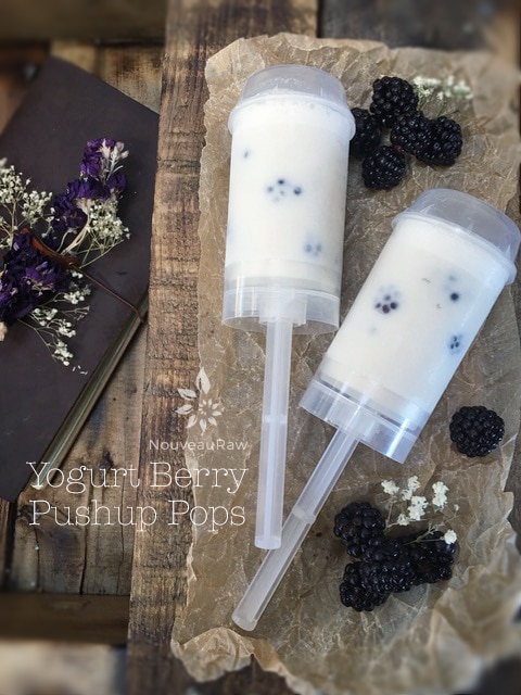 an over view of raw vegan Yogurt Berry Pushup Pops in push pop containers