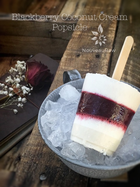 white and deep red stripes of raw vegan Blackberry Coconut Cream Popsicles