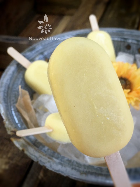close up of raw vegan Pineapple Coconut Tropical Dixie Pops so refreshing