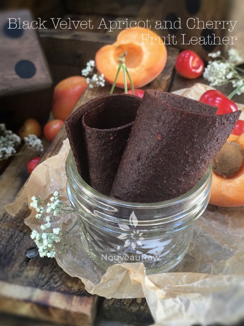 raw Black Velvet Apricot and Cherry Fruit Leather displayed in a mason jar