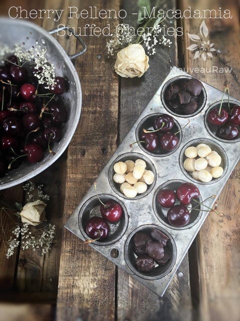 Cherry Relleno Macadamia Stuffed Cherries displayed on a wooden table