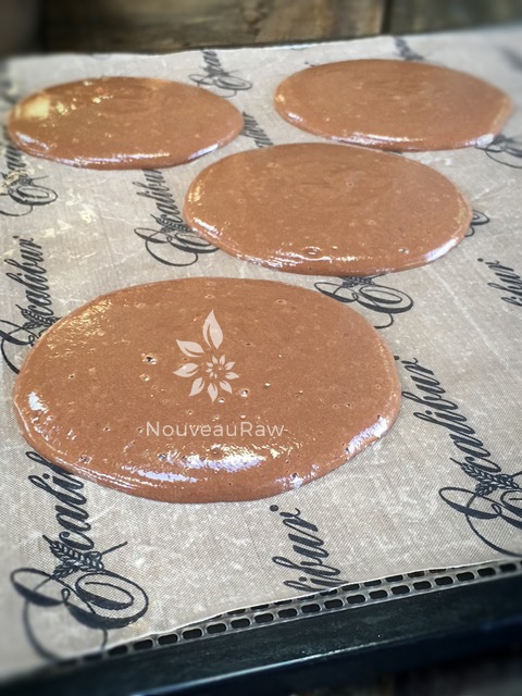 Chocolate Banana Personal "Pizza" Fruit Leather drying on an Excalibur dehydrator tray