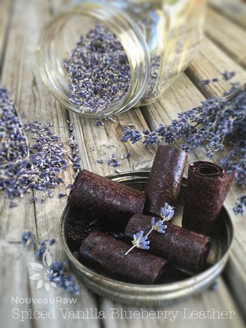 small rolls of raw Blueberry fruit leather