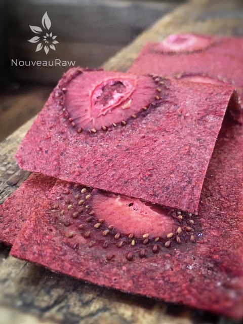 a close up photo of raw Strawberry Mint Fruit Leather