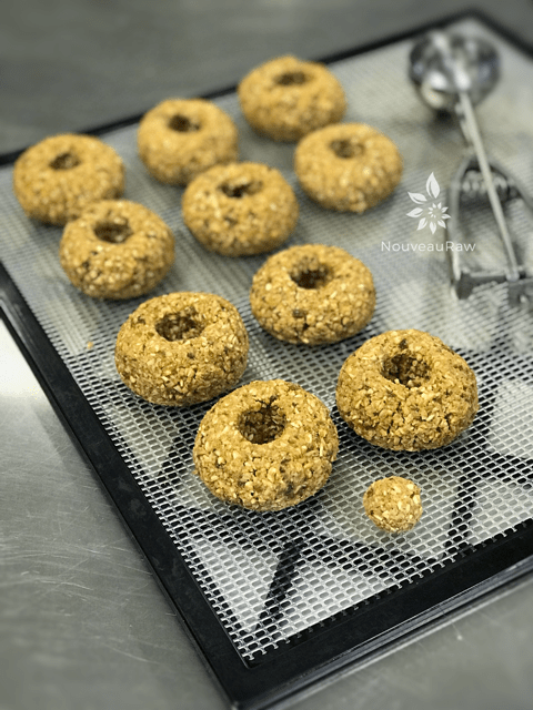 Chocolate-Autumn-Harvest-Pumpkin-Donuts on a dehydrator tray for drying