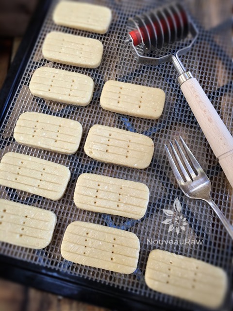 shaping the dough to make the raw vegan Buttery Shortbread Tea Cookie with Sour Cherry Jam
