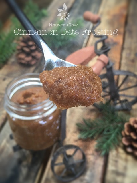 close up spoon of Cinnamon Date Frosting