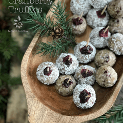 Ginger-and-Cranberry-Truffles served in a wooden tray