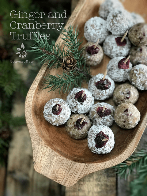 Ginger-and-Cranberry-Truffles served in a wooden tray