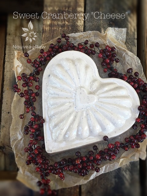 vegan Sweet Cranberry Cheese shaped into a heart
