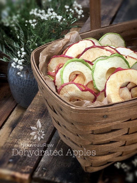 dehydrated apple slices presented in a basket