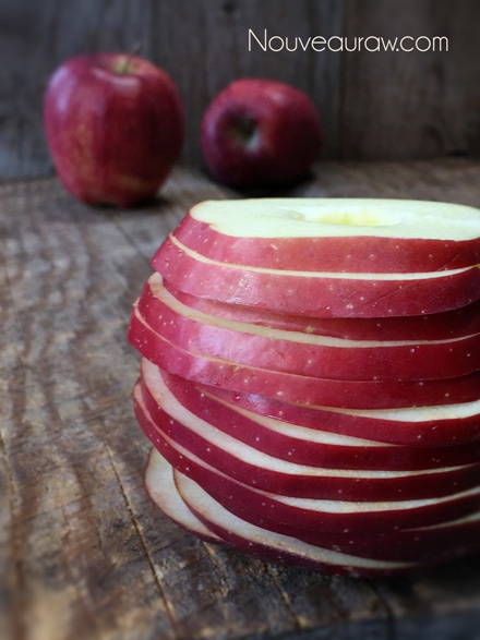 a stack of thin cut apples