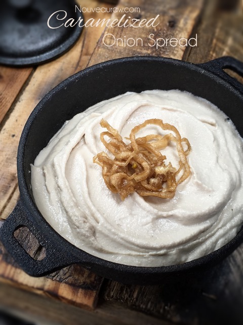 Caramelized-Onion-Spread served in a cast iron dish