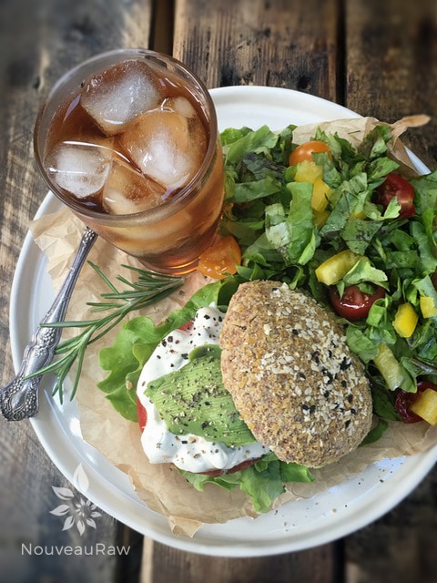 over head shot of raw vegan gluten-free Sourdough Bread / Buns served for lunch