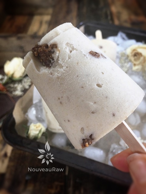 a super close up of raw vegan gluten-free Banana Ice Cream with Fig Chunks 