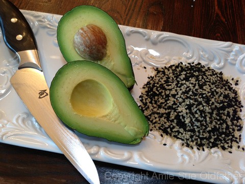 avocado and sesame for making raw Sesame Crusted Avocado Spring Rolls with Almond Dipping Sauce