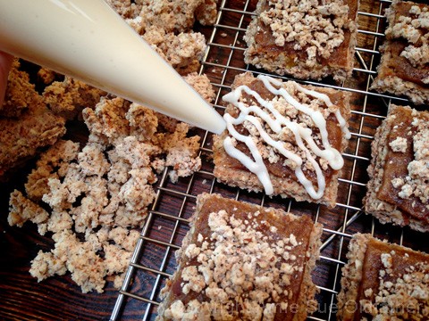 topping it off with icing to make the Raw vegan gluten-free Apple Streusel Coffee Bar 