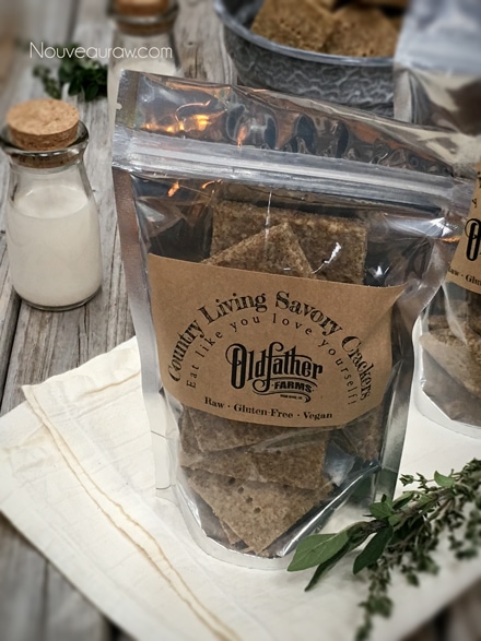  raw gluten free Country Living Savory Crackers packaged for gift giving