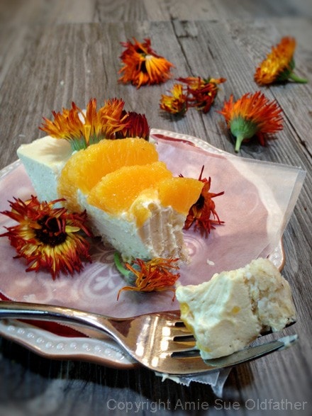 Getting a bite from a creamy, delicious Raw Gluten-free Creamsicle Cheesecake