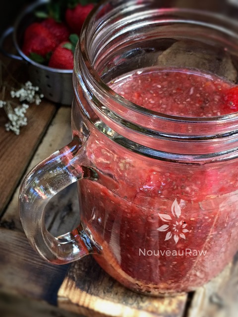 raw, vegan, gluten-free, nut-free, Paleo recipe for Strawberry Lemonade Chia Seed Drink