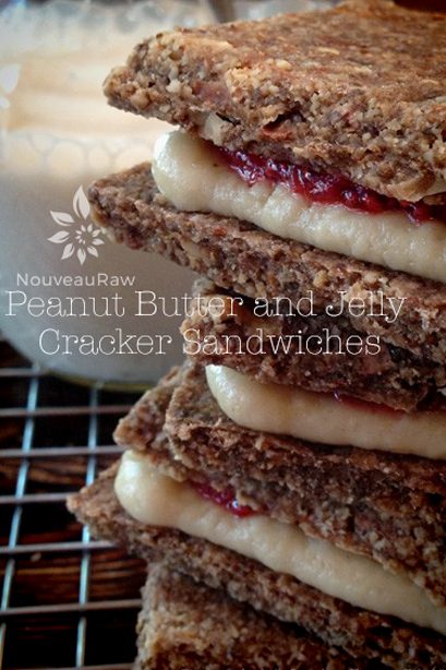 raw vegan gluten free Peanut Butter and Jelly Cracker Sandwiches