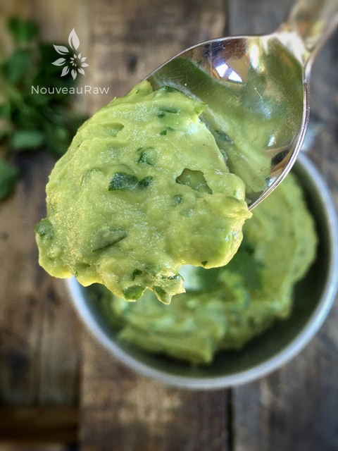 a close up of Lime Cilantro Guacamole Dip