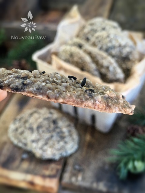 showing the thickness of a close up of raw gluten free Italian Sesame Sunflour Crackers 