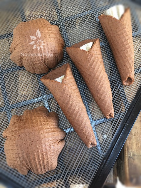 place the waffle cones and bowls on the dehydrator tray to dry