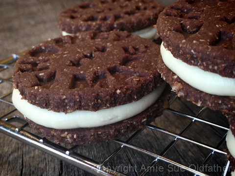 close up of Chocolate and Cream Sandwich Cookies