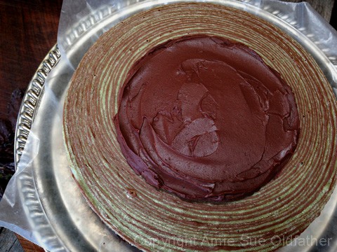 Some ganache in the center to create a base for chocolate painted mint leaves