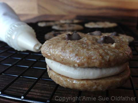 creating the raw vegan Chocolate Chip and Espresso Buttercream Sandwich Cookies