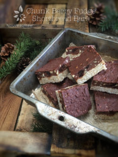 raw vegan gluten-free Chunk Berry Fudge Shortbread Bars displayed in a pan