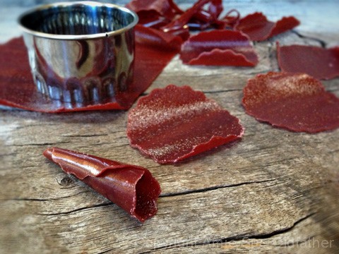 starting with the center when making the raw Fruit Leather Flowers