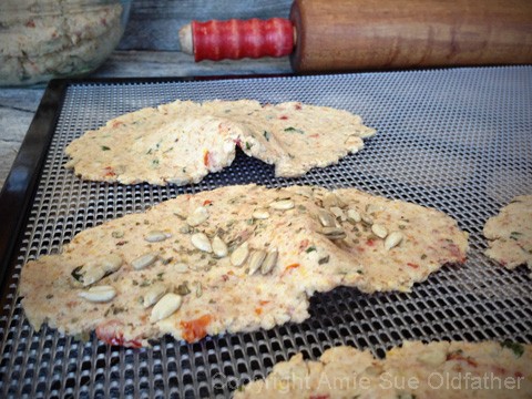 shaping the Thin Crust Pizza Flatbread dough on dehydrator Tray