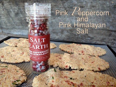 Raw Sun Dried Basil Crisp Flatbread with Pink Peppercorn and Pink Himalayan Salt