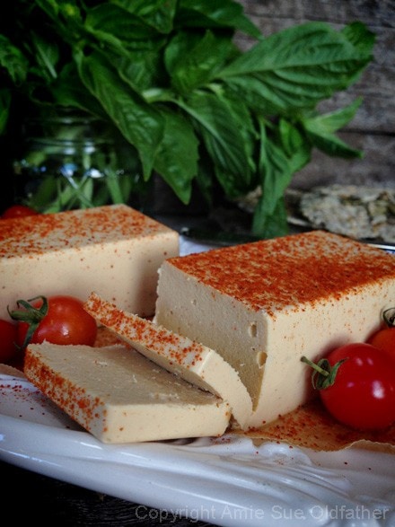 vegan Smoked Gouda Cheese molded into blocks