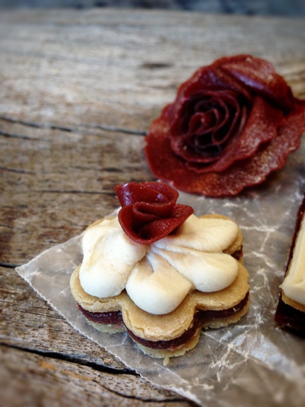  Fruit Leather Flowers on a raw vegan Wildberry Fruit Filled Danish Pastry