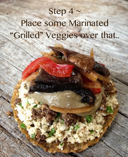 adding grilled veggies to the raw vegan gluten-free Bob's Raw Gypsy Burger 