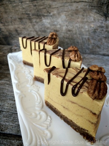 Creamy Slices of a Raw Pumpkin Patch Ice Cream Cake with Chocolate Ganache Marbling