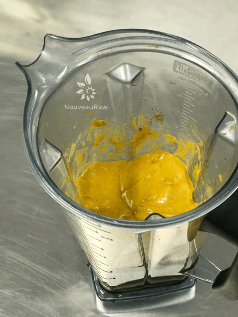 blended ingredients in the blender to make Pumpkin Spiced Butternut Wraps