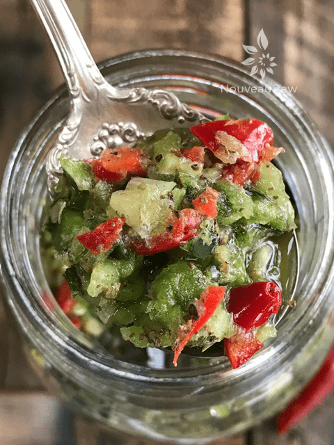 a close up of fermented mixed pepper salsa