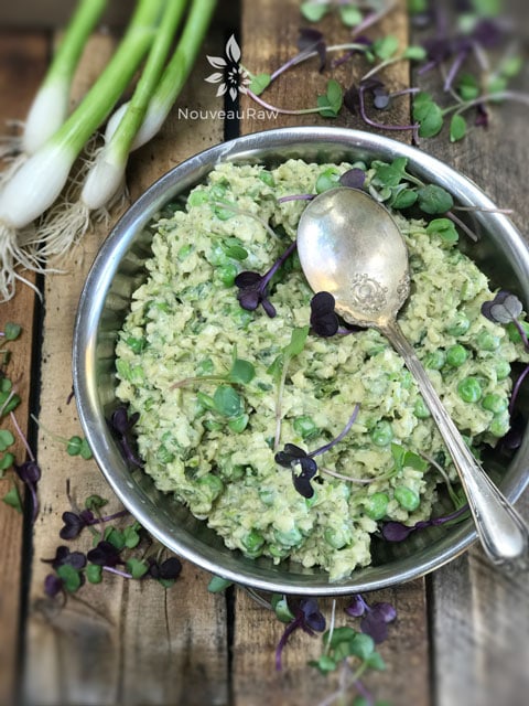 raw vegan Sweet Pea and Brussels Sprout Salad