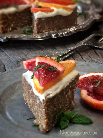 A divine slice of Raw Blood Orange Pecan Date Cake, so inspiring